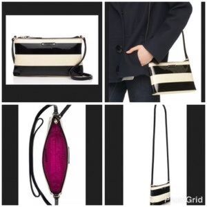 kate spade Black and Cream Patent Leather Striped Crossbody